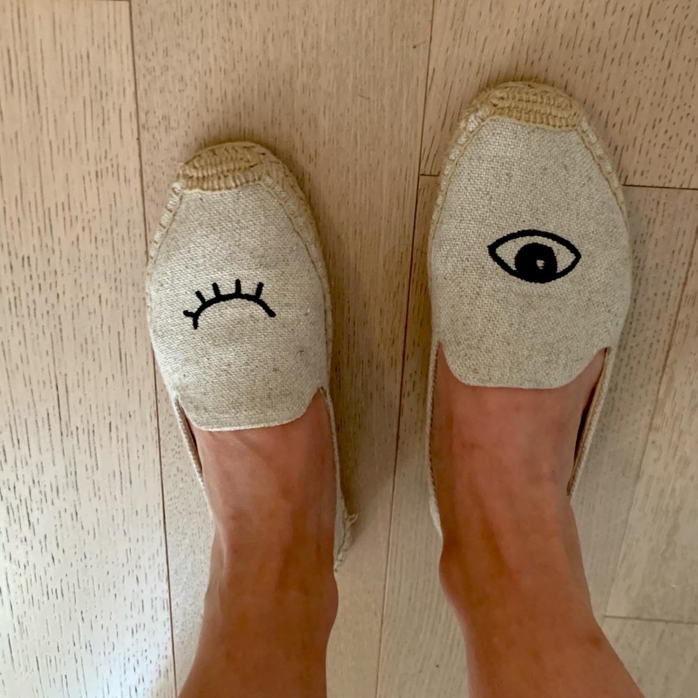 Soludos eye wink espadrilles, light canvas